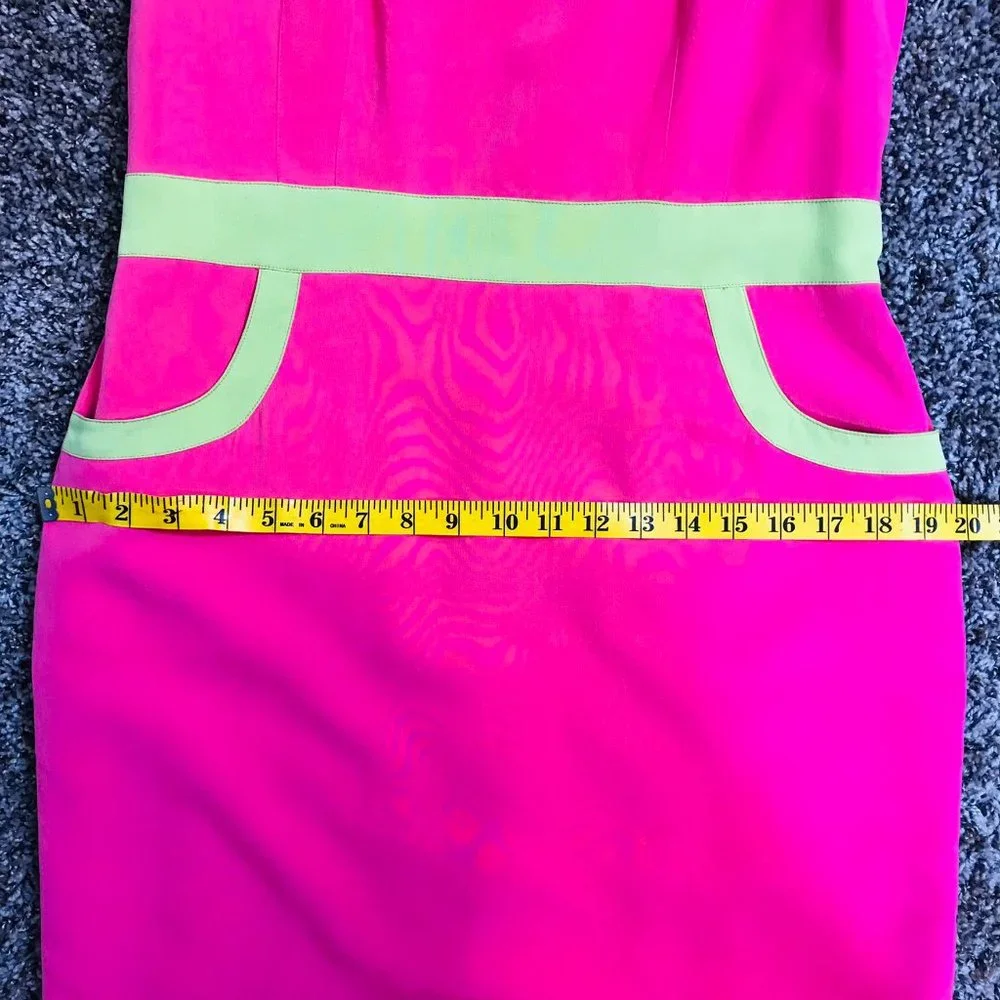 Vintage Michelle Antonelli Pink and Green 100% Silk Scoop neck Sheath Dress - Picture 9 of 10